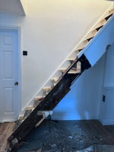 fire damage to staircase full stair view