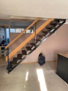 An open wooden staircase